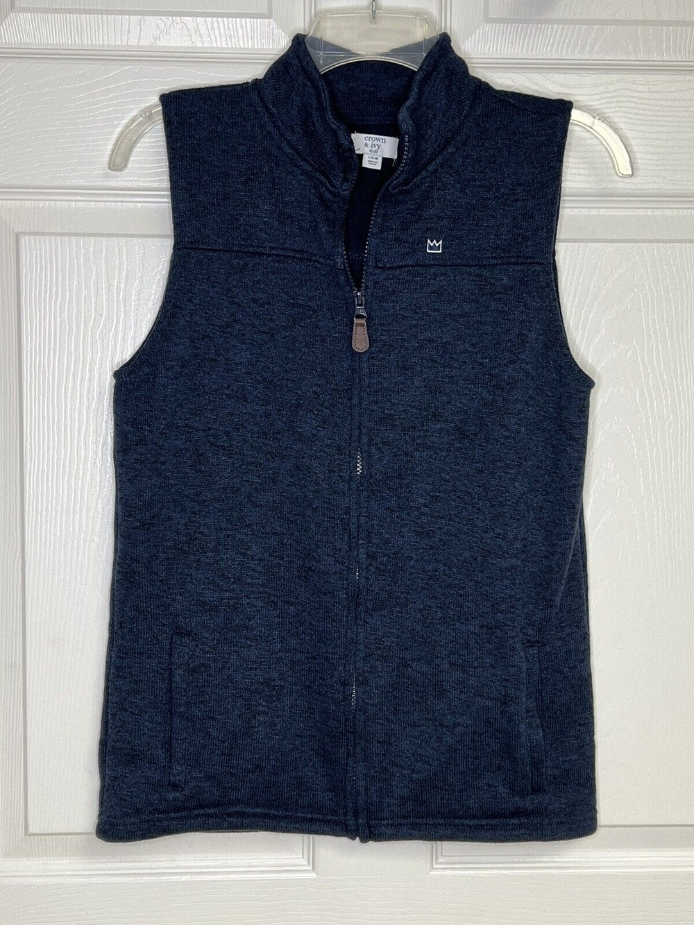 Crown & Ivy Kids Sweater Vest Size Large L Blue Soft Full Zip Sleeveless Jacket